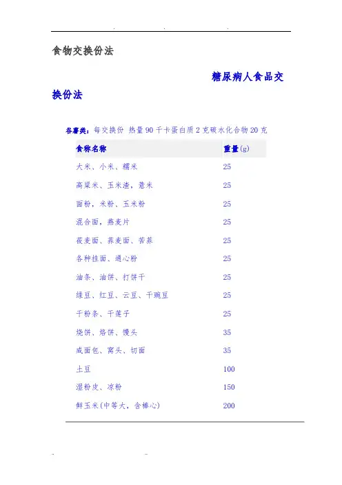 糖尿病人食品交换份法