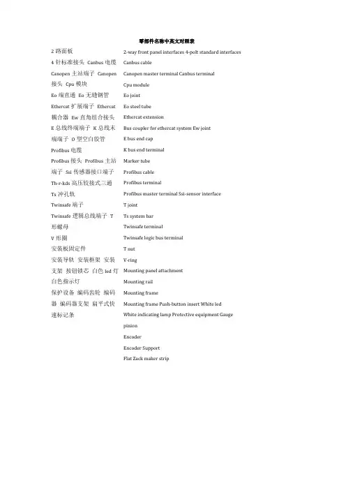 风力发电机零部件名称中英文对照表