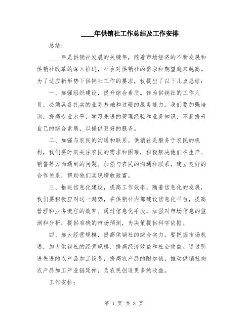 2024年供销社工作总结及工作安排
