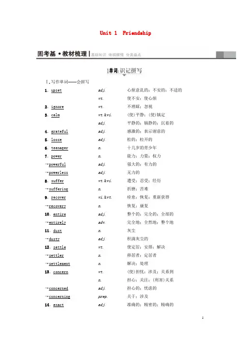通用版2018高考英语一轮复习第1部分基础知识解读Unit1Friendship.doc