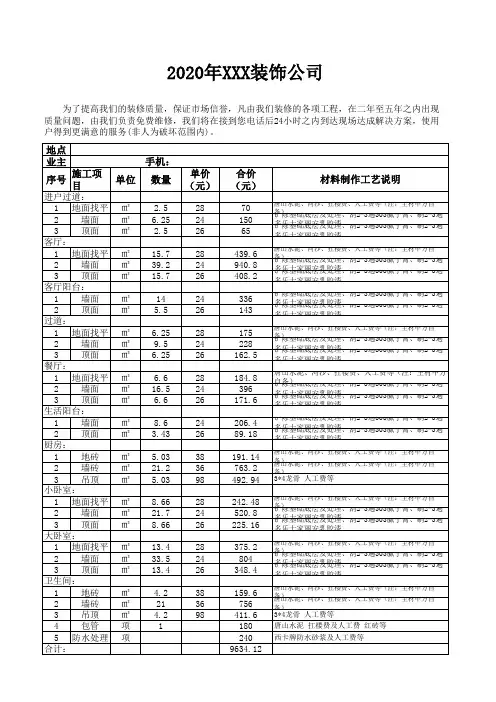2020房屋装修爆款全包、半包预算报价表家装报价表 (1)