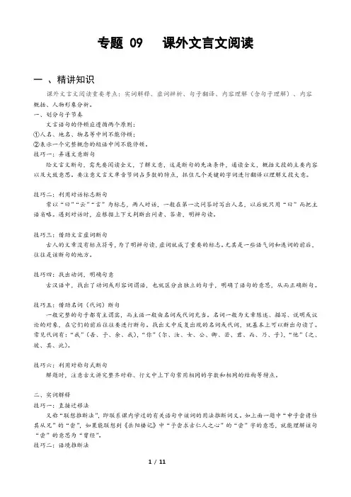 专题09 课外文言文阅读-备小升初语文精讲精练必刷题(全国通用)原题版