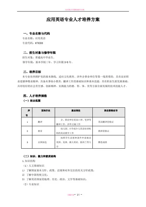 应用英语专业人才培养方案