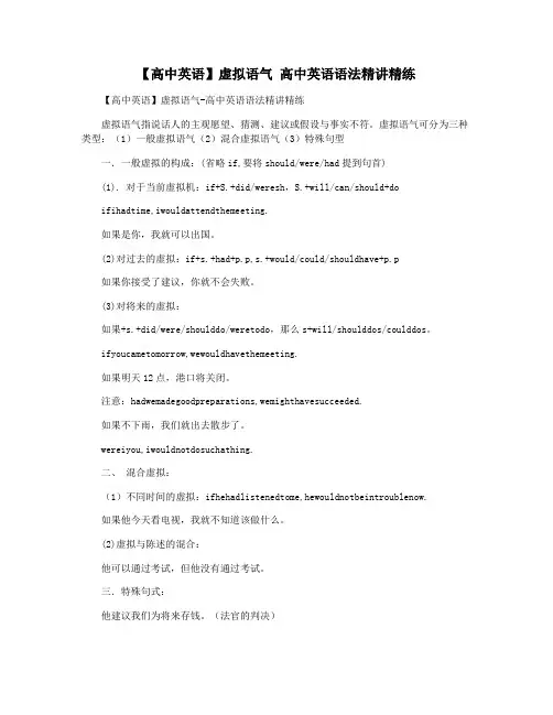 【高中英语】虚拟语气 高中英语语法精讲精练