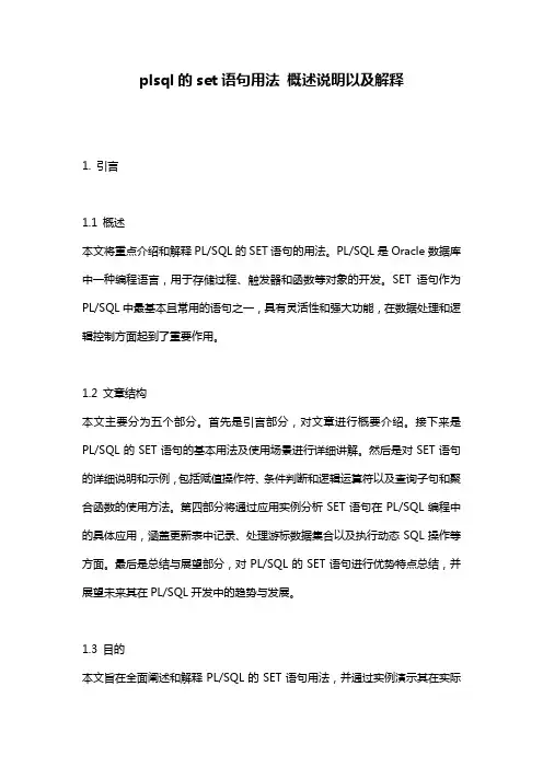 plsql的set语句用法_概述说明以及解释
