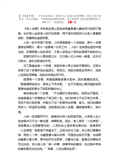 高中追逐梦想作文800字【三篇】