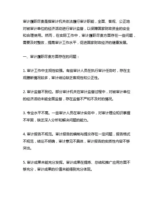 审计履职尽责方面存在的问题及整改措施
