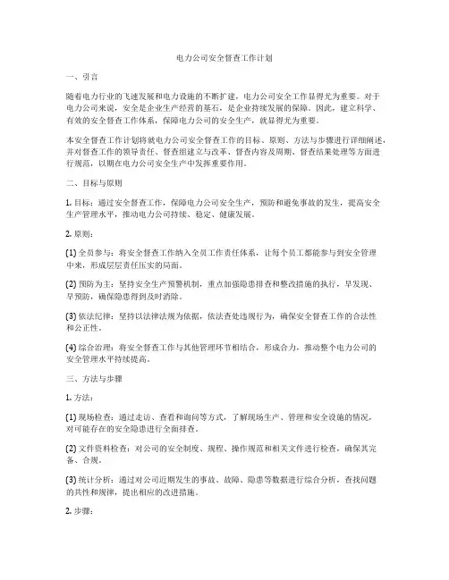 电力公司安全督查工作计划