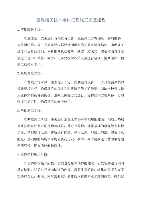 建筑施工技术砌体工程施工工艺流程
