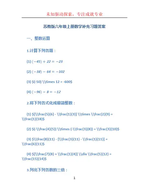 苏教版六年级上册数学补充习题答案