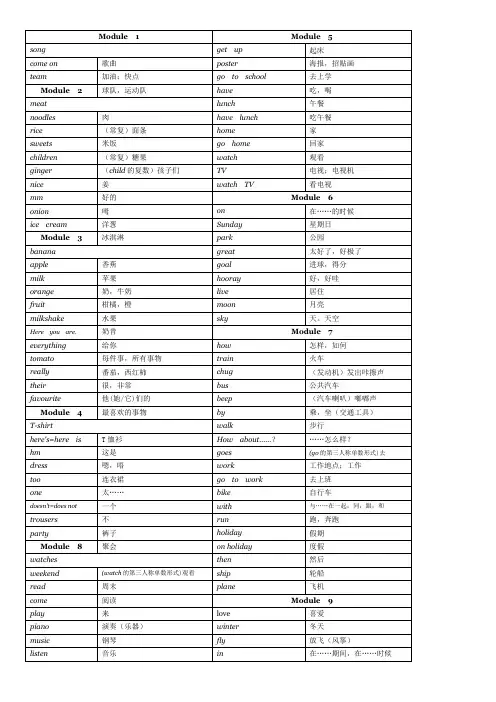 外研社英语(一年起点)二年级上下单词