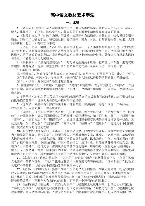 高考语文复习教材课内艺术手法整理(比喻拟人)