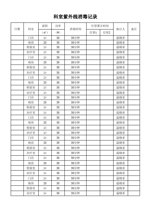 科室紫外线消毒记录(治疗室、检验室)