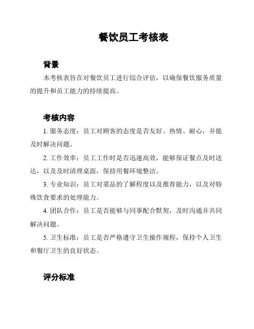 餐饮员工考核表