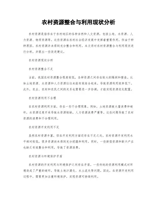 农村资源整合与利用现状分析