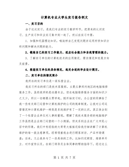 计算机专业大学生实习报告例文（二篇）