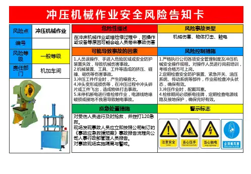 冲压机械作业安全风险告知卡