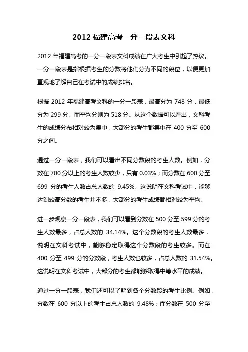 2012福建高考一分一段表文科