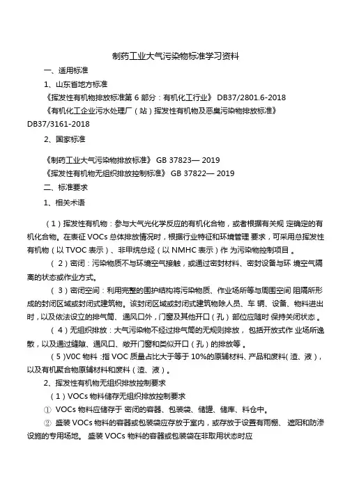 制药工业大气污染物标准学习资料