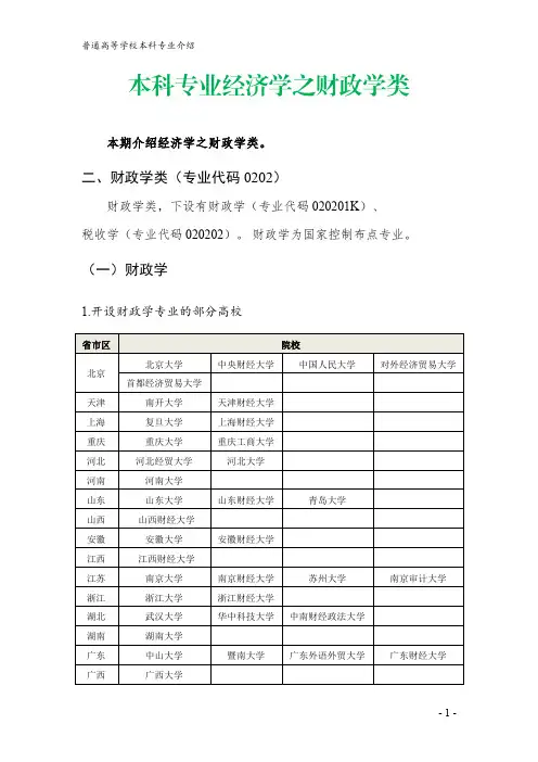 本科专业经济学之财政学类