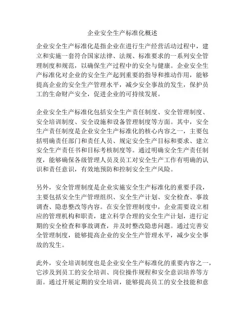 企业安全生产标准化概述