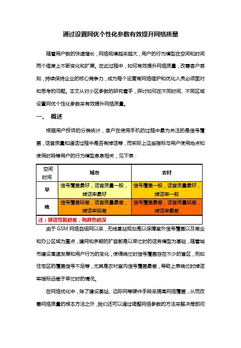 通过设置网优个性化参数有效提升网络