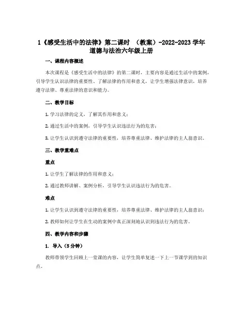 1《感受生活中的法律》第二课时 (教案)-2022-2023学年道德与法治六年级上册