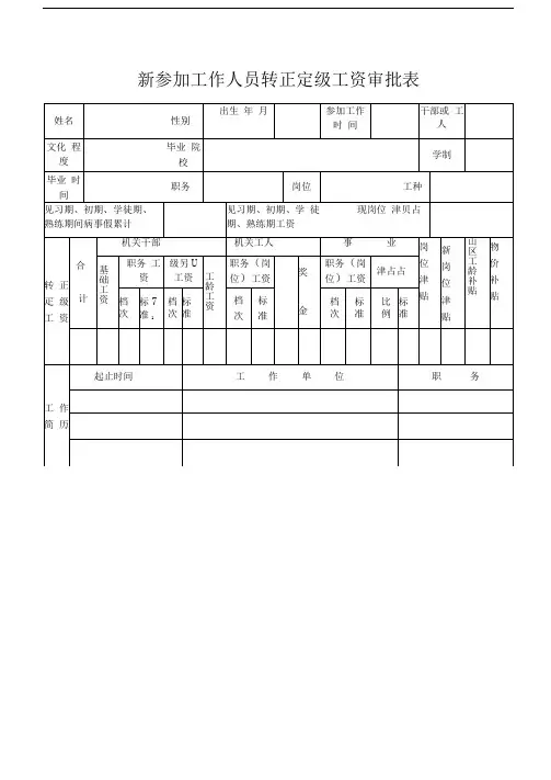 新参加工作人员转正定级工资审批表精品