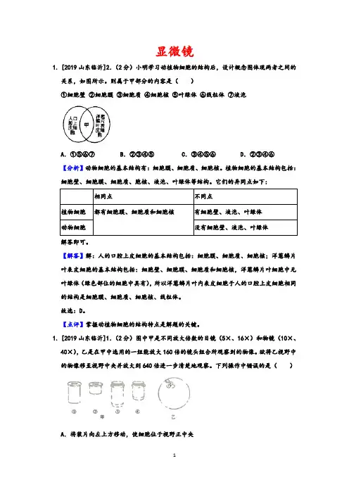 2019中考生物真题分类汇编——显微镜