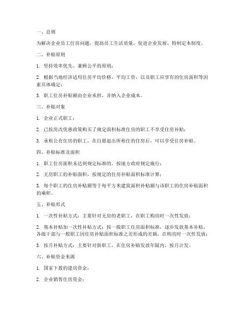 企业员工住房补贴管理制度