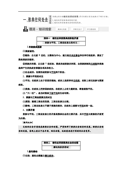 2019-2020学年高中历史人民版选修1教学案：专题一 一、雅典往何处去 Word版含答案