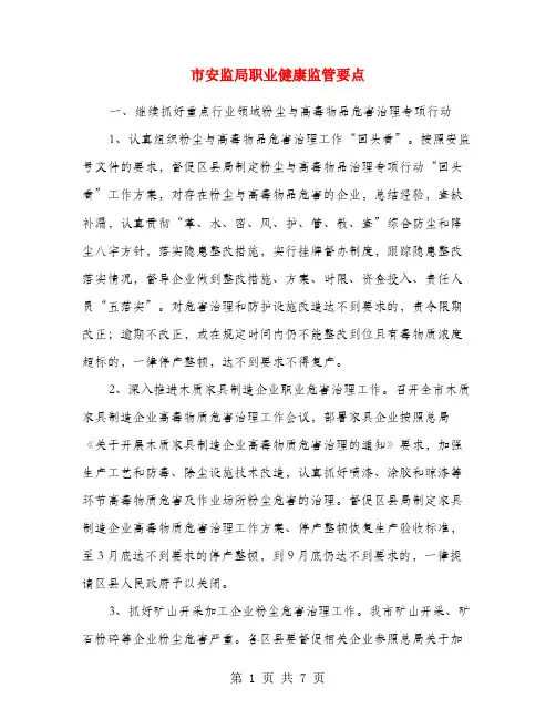 市安监局职业健康监管要点