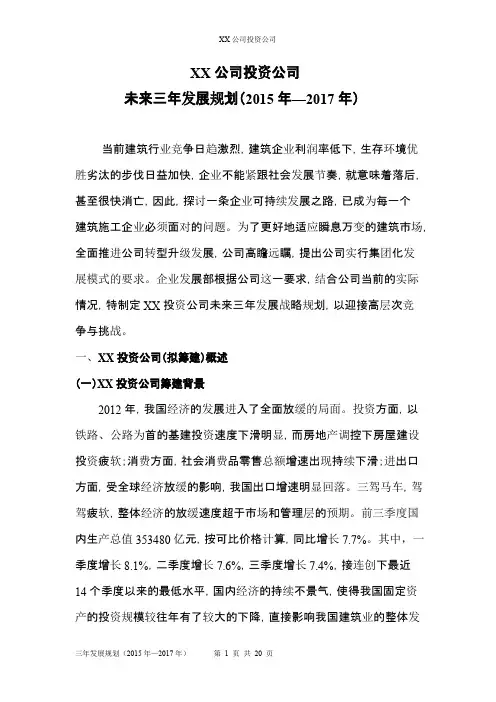 投资公司发展规划