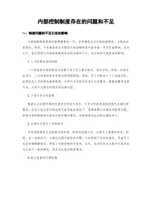 内部控制制度存在的问题和不足
