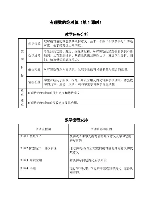 人教版七年级数学上册 有理数的绝对值(第1课时)教案 
