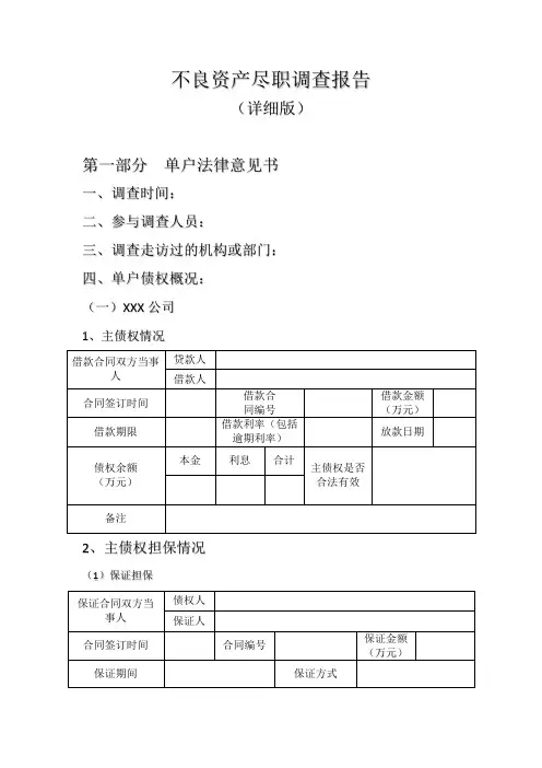 不良资产尽职调查报告(详细版)