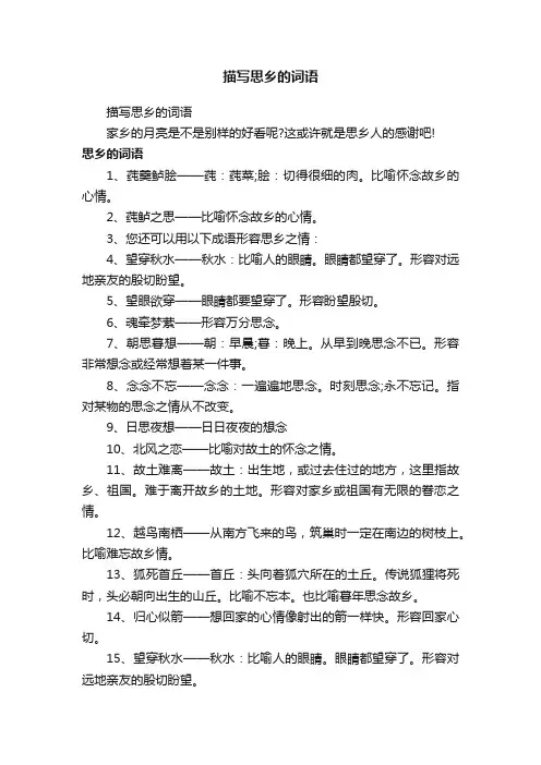 描写思乡的词语