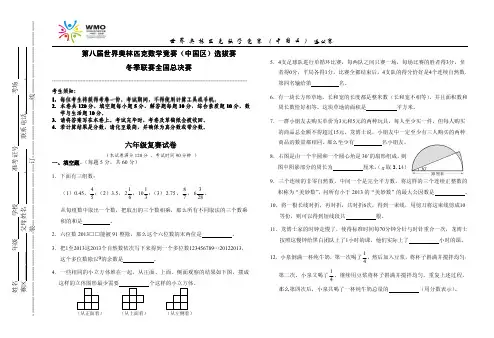 第八届WMO世界奥林匹克数学竞赛六年级复赛试卷