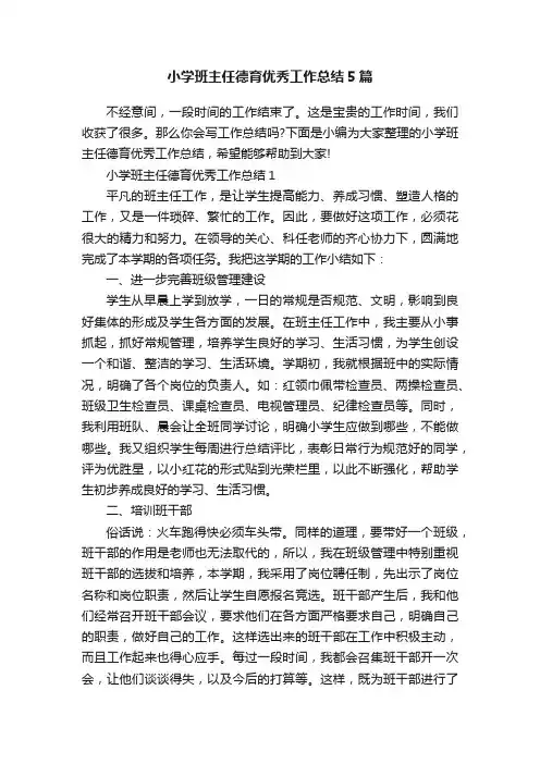 小学班主任德育优秀工作总结5篇