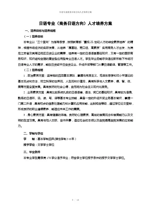 日语专业商务日语方向人才培养方案