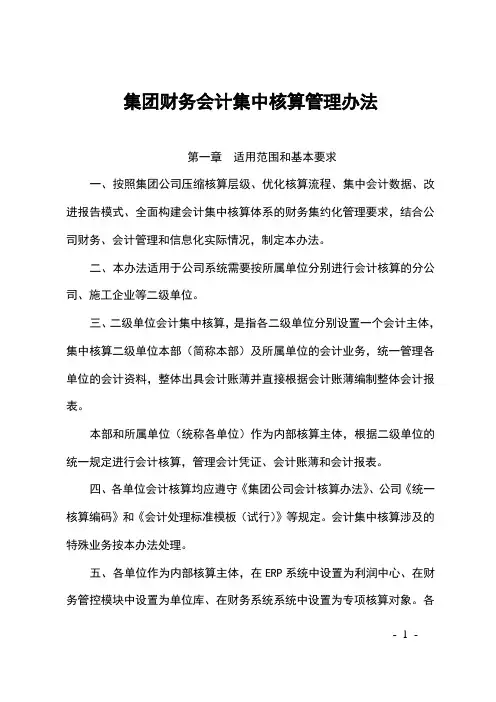 财务集中核算管理办法