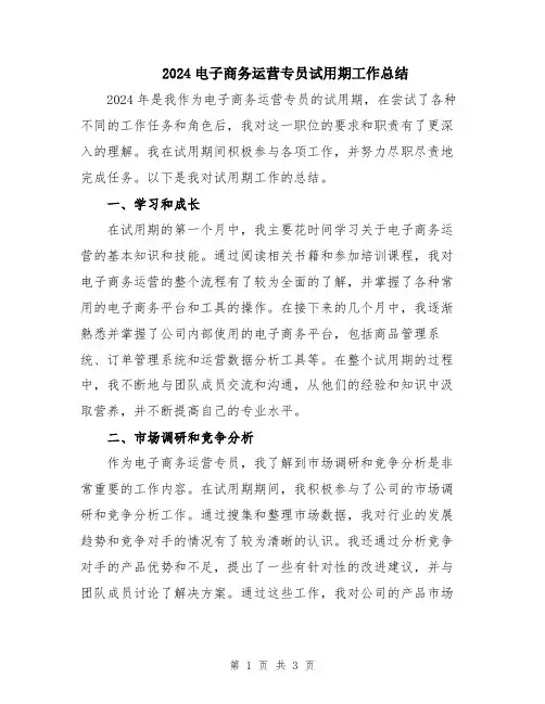2024电子商务运营专员试用期工作总结