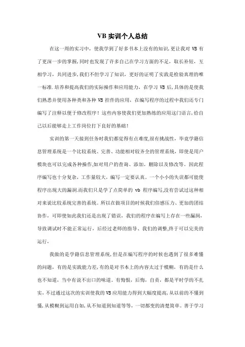 VB实训个人总结