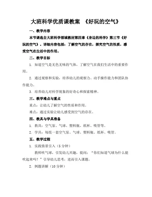 大班科学优质课教案《好玩的空气》