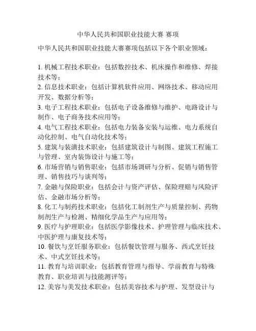中华人民共和国职业技能大赛 赛项