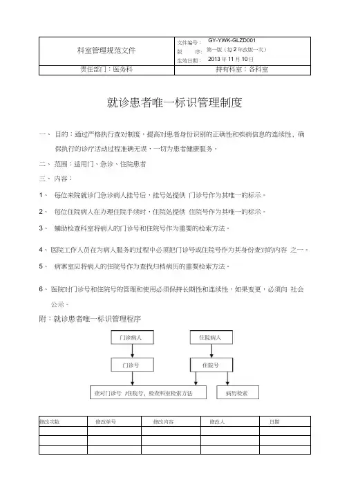 就诊患者唯一标识管理制度