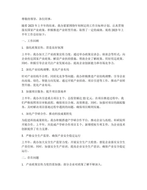 产业办半年总结范文