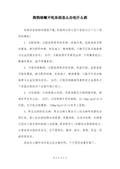 狗狗咳嗽不吃东西怎么办吃什么药