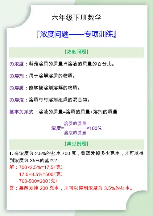 六年级数学下册浓度问题专项训练