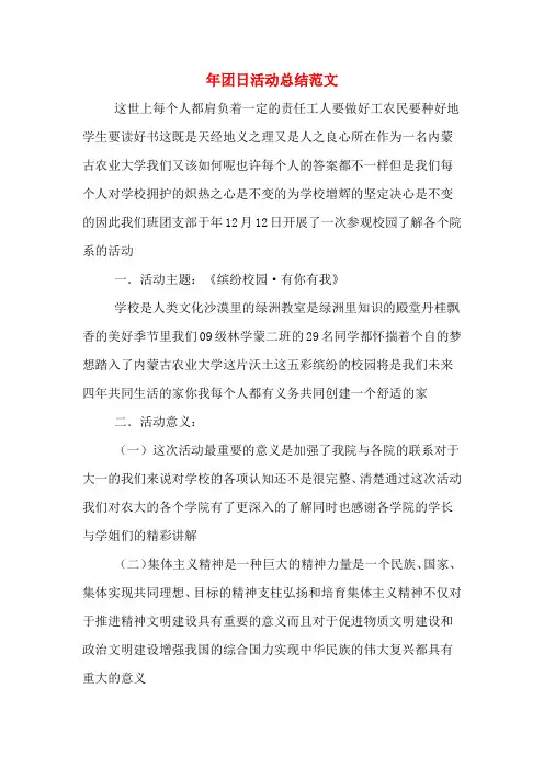 2019年团日活动总结范文